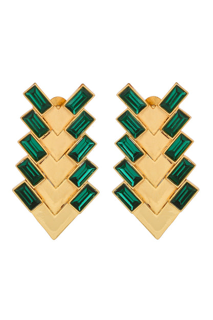 Gold Plated Brass Green Swarovski Stud Earrings
