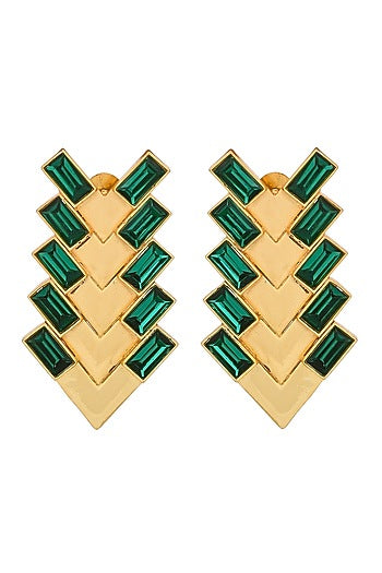 Gold Plated Brass Green Swarovski Stud Earrings
