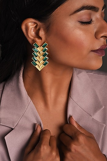 Gold Plated Brass Green Swarovski Stud Earrings
