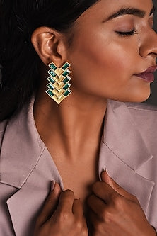 Gold Plated Brass Green Swarovski Stud Earrings