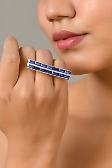 Gold Plated Cobalt Blue Swarovski Ring