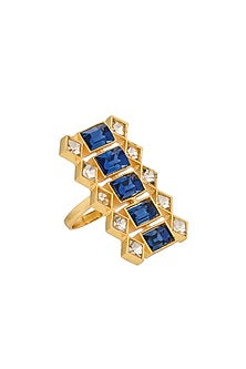 Gold Plated Ring With Cobalt Blue Swarovskis