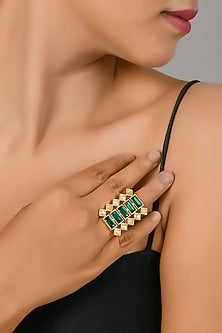 Gold Plated Ring With Green Swarovskis