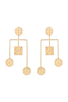 Gold Finish Handcrafted Square & Round Seal Motif Earrings