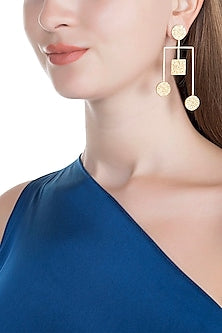 Gold Finish Handcrafted Square & Round Seal Motif Earrings
