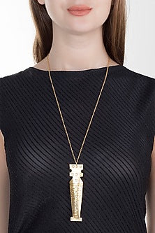 Gold Finish Handcrafted Statuesque Long Necklace