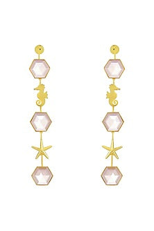 Gold Finish Dangler Earrings With Synthetic Stones