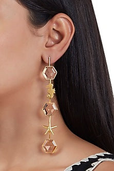 Gold Finish Dangler Earrings With Synthetic Stones