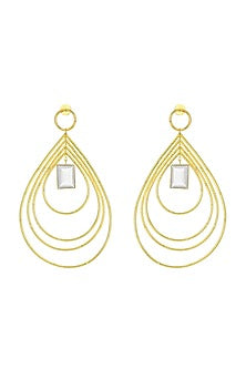 Gold Finish Hoop Earrings With Grey Stones