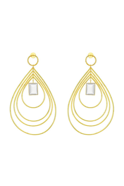 Gold Finish Hoop Earrings With Grey Stones