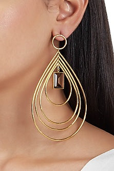 Gold Finish Hoop Earrings With Grey Stones