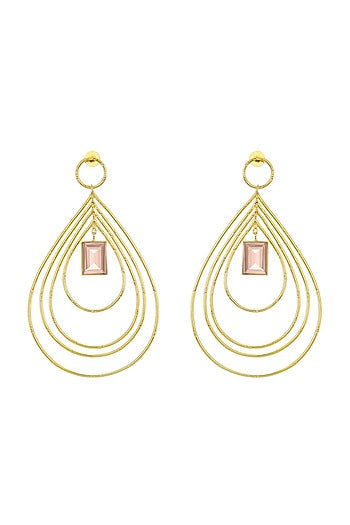 Gold Finish Synthetic Stone Hoop Earrings