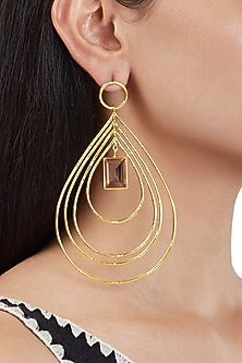 Gold Finish Synthetic Stone Hoop Earrings