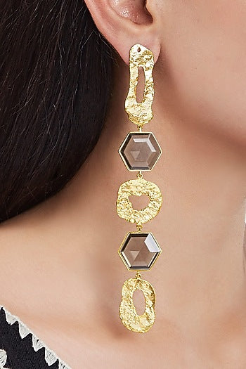 Gold Finish Handcrafted Dangler Earrings In Brass