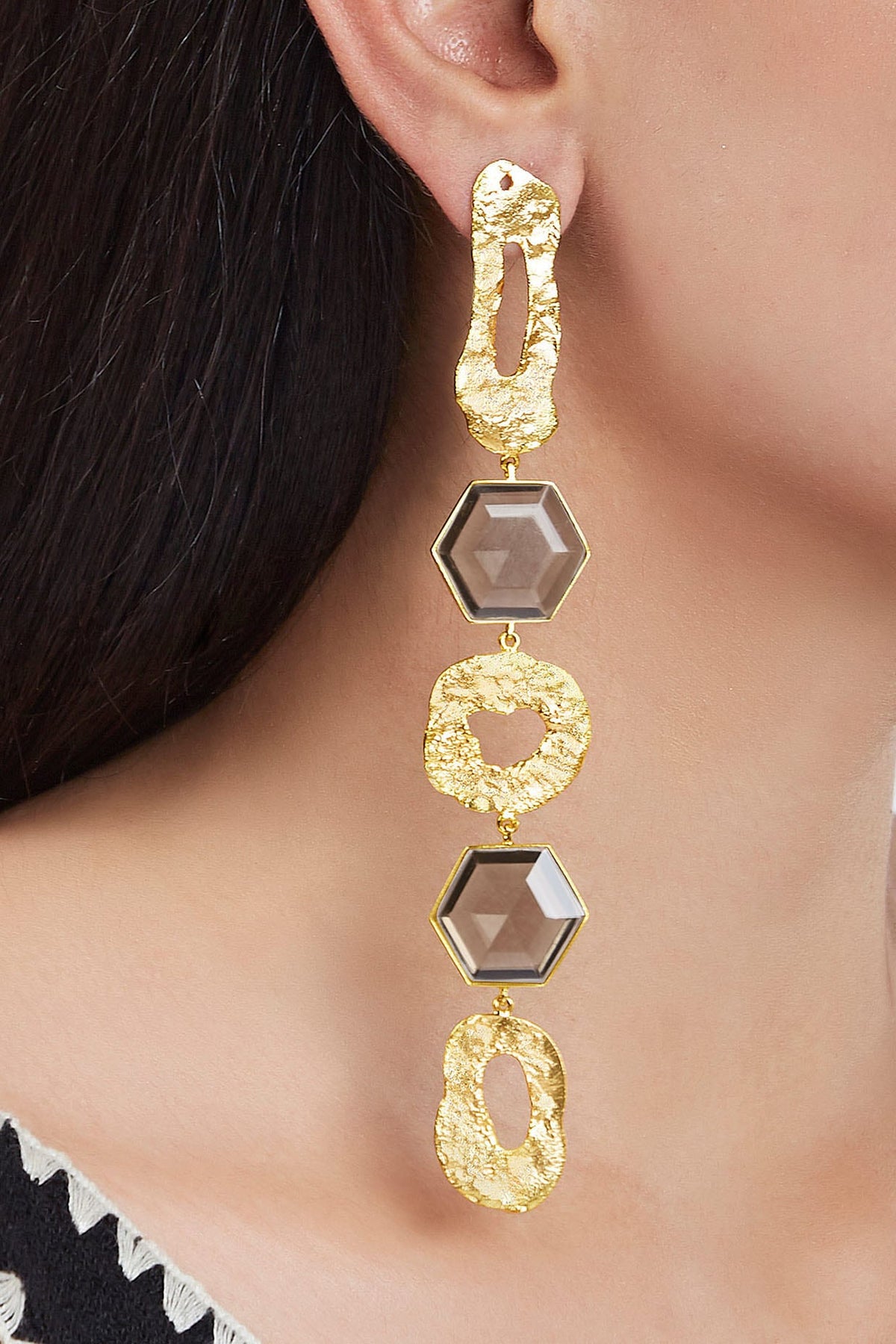 Gold Finish Handcrafted Dangler Earrings In Brass