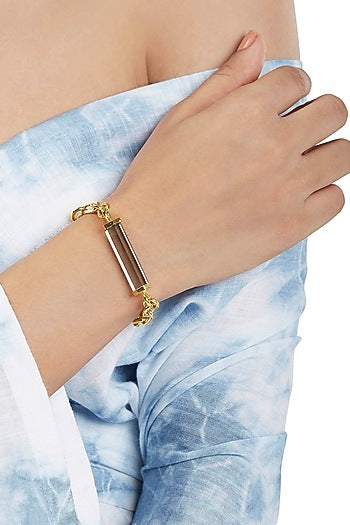 Gold Finish Handcrafted Bracelet With Grey Synthetic Stone