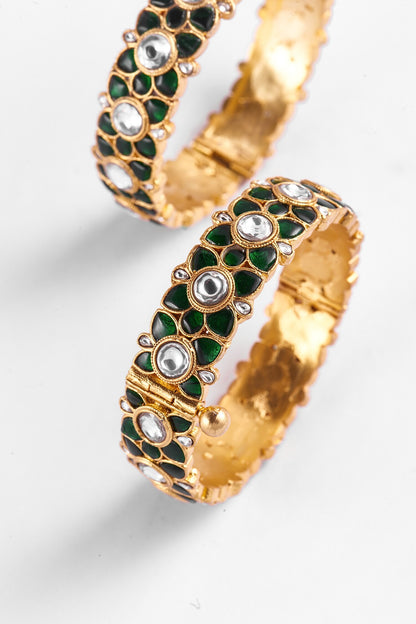 Floral Pattern Jadau Kundan Bangles - Set of 2 