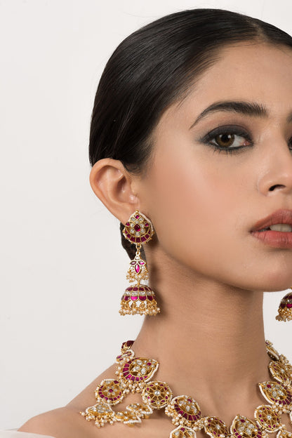 Handmade Jadau Kundan Embellished Necklace Set 