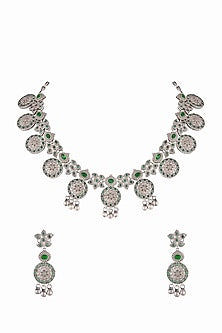 Silver Finish Floral Necklace Set