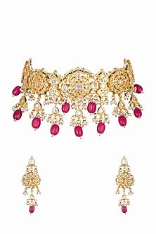 Gold Plated Kundan & Pearl Choker Necklace Set