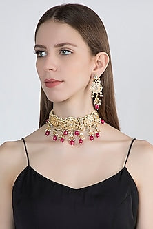 Gold Plated Kundan & Pearl Choker Necklace Set
