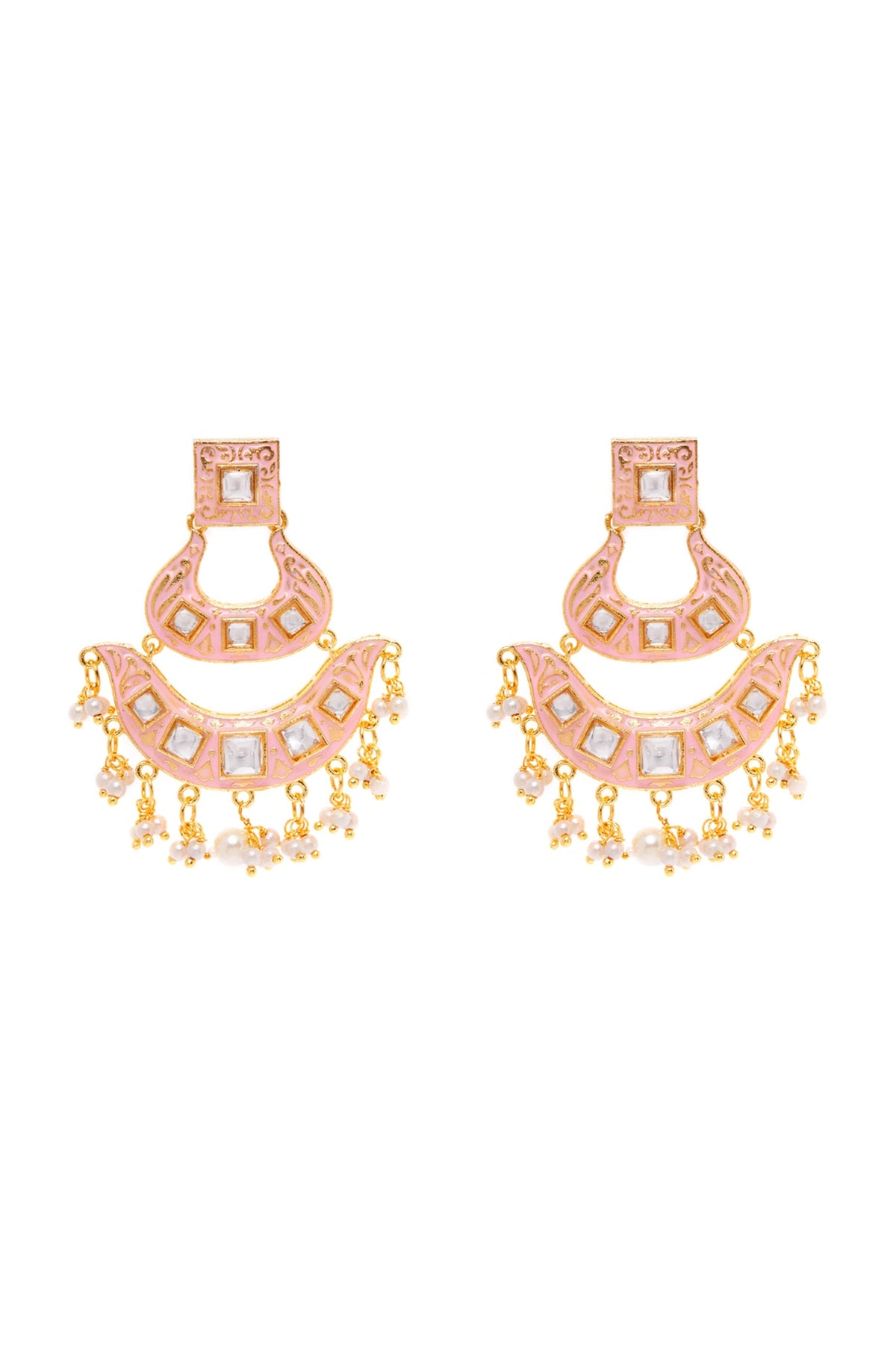 Gold Finish Kundan Dangler Earrings