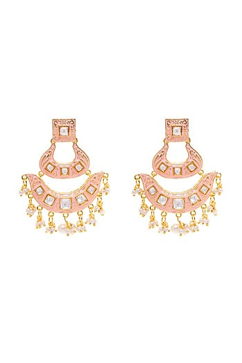 Gold Finish Kundan Dangler Earrings