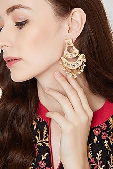 Gold Finish Kundan Dangler Earrings