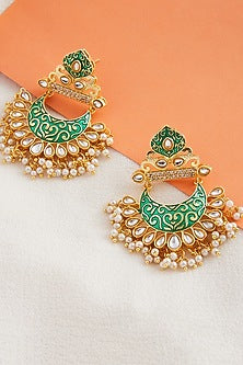Gold Finish Pearl Chandbali Earrings