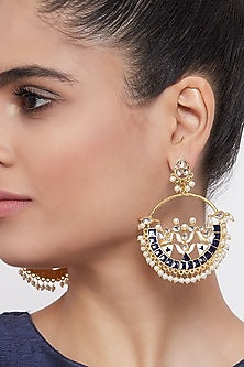 Gold Finish Kundan & Pearl Dangler Earrings