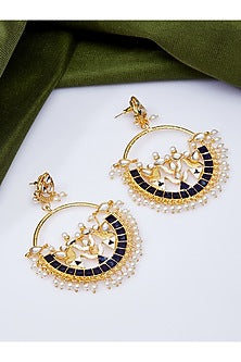 Gold Finish Kundan & Pearl Dangler Earrings