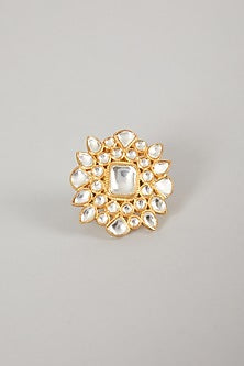 Gold Plated Handcrafted Polki Ring In Sterling Silver