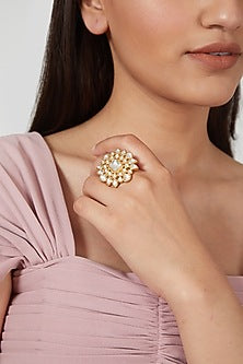 Gold Plated Handcrafted Polki Ring In Sterling Silver