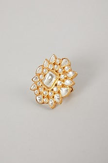 Gold Plated Handcrafted Polki Ring In Sterling Silver