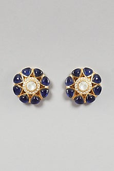 Gold Plated Handcrafted Earrings With Polkis In Sterling Silver