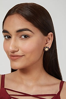 Gold Plated Handcrafted Earrings With Polkis In Sterling Silver