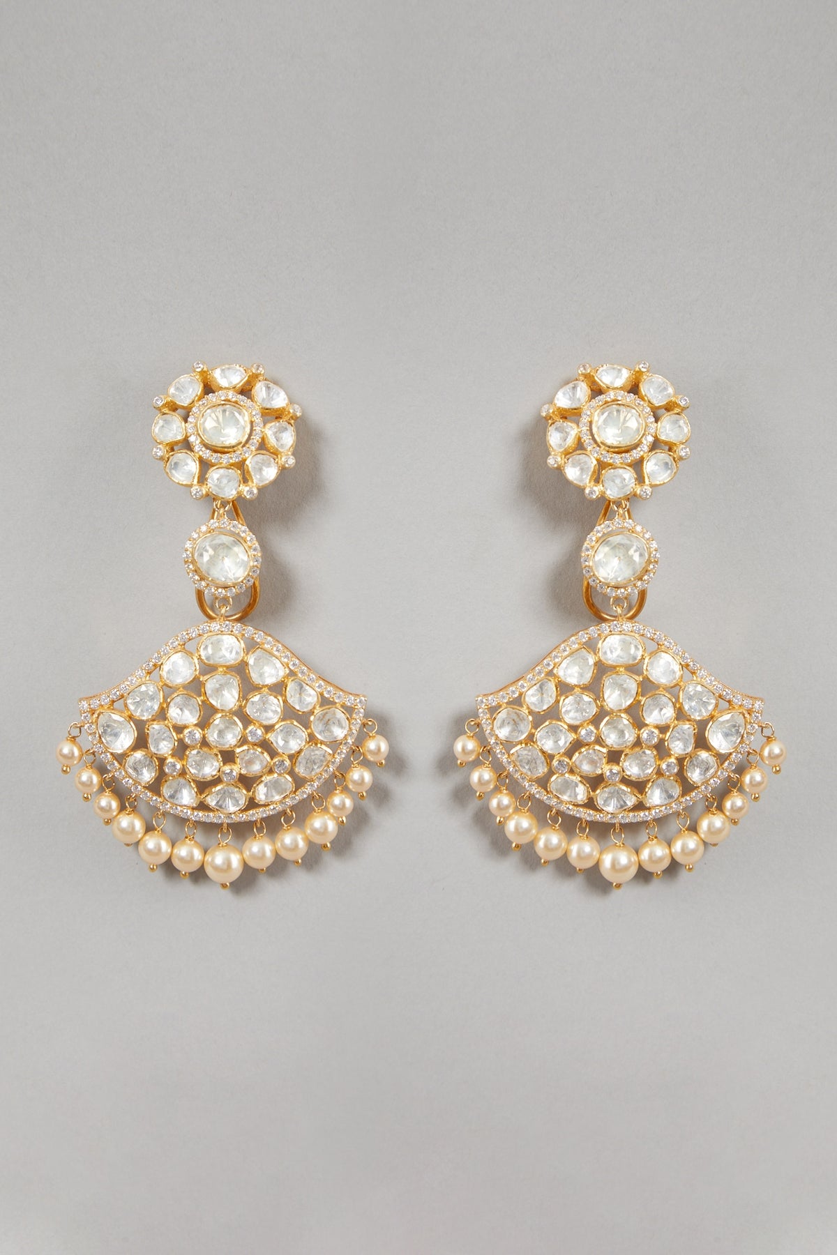 Gold Plated Handcrafted Moissanite Polki Earrings In Sterling Silver
