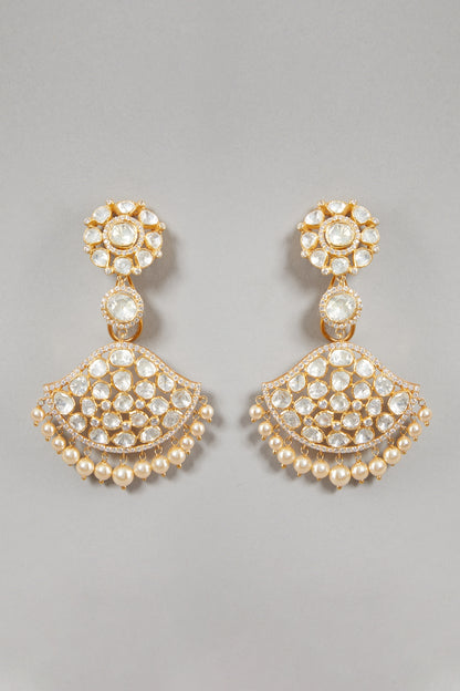 Gold Plated Handcrafted Moissanite Polki Earrings In Sterling Silver