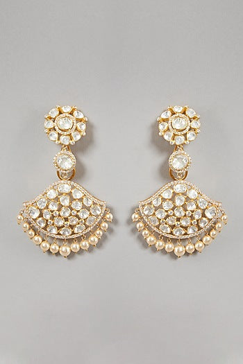 Gold Plated Handcrafted Moissanite Polki Earrings In Sterling Silver