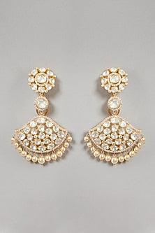 Gold Plated Handcrafted Moissanite Polki Earrings In Sterling Silver