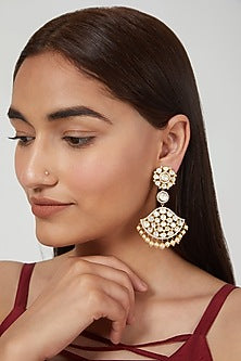Gold Plated Handcrafted Moissanite Polki Earrings In Sterling Silver