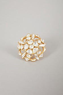 Gold Plated Ring With Moissanite Polki In Sterling Silver