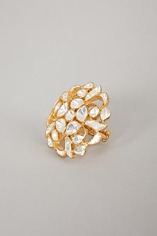 Gold Plated Ring With Moissanite Polki In Sterling Silver