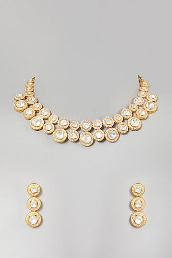 Gold Plated Polki Necklace Set In Sterling Silver