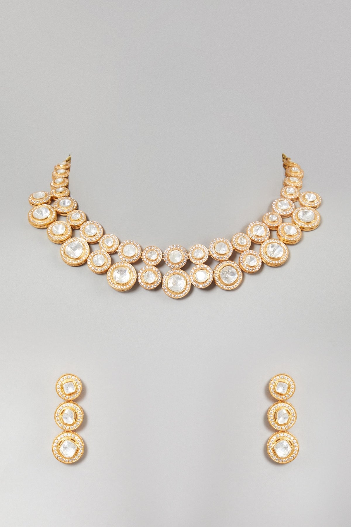 Gold Plated Polki Necklace Set In Sterling Silver