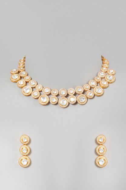 Gold Plated Polki Necklace Set In Sterling Silver