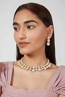 Gold Plated Polki Necklace Set In Sterling Silver