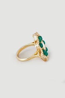 Gold Finish Moissanite Kundan Polki Handcrafted Ring In Sterling Silver
