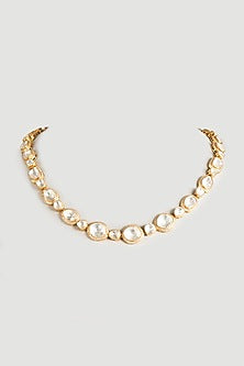 Gold Finish Moissanite Kundan Polki Necklace In Sterling Silver