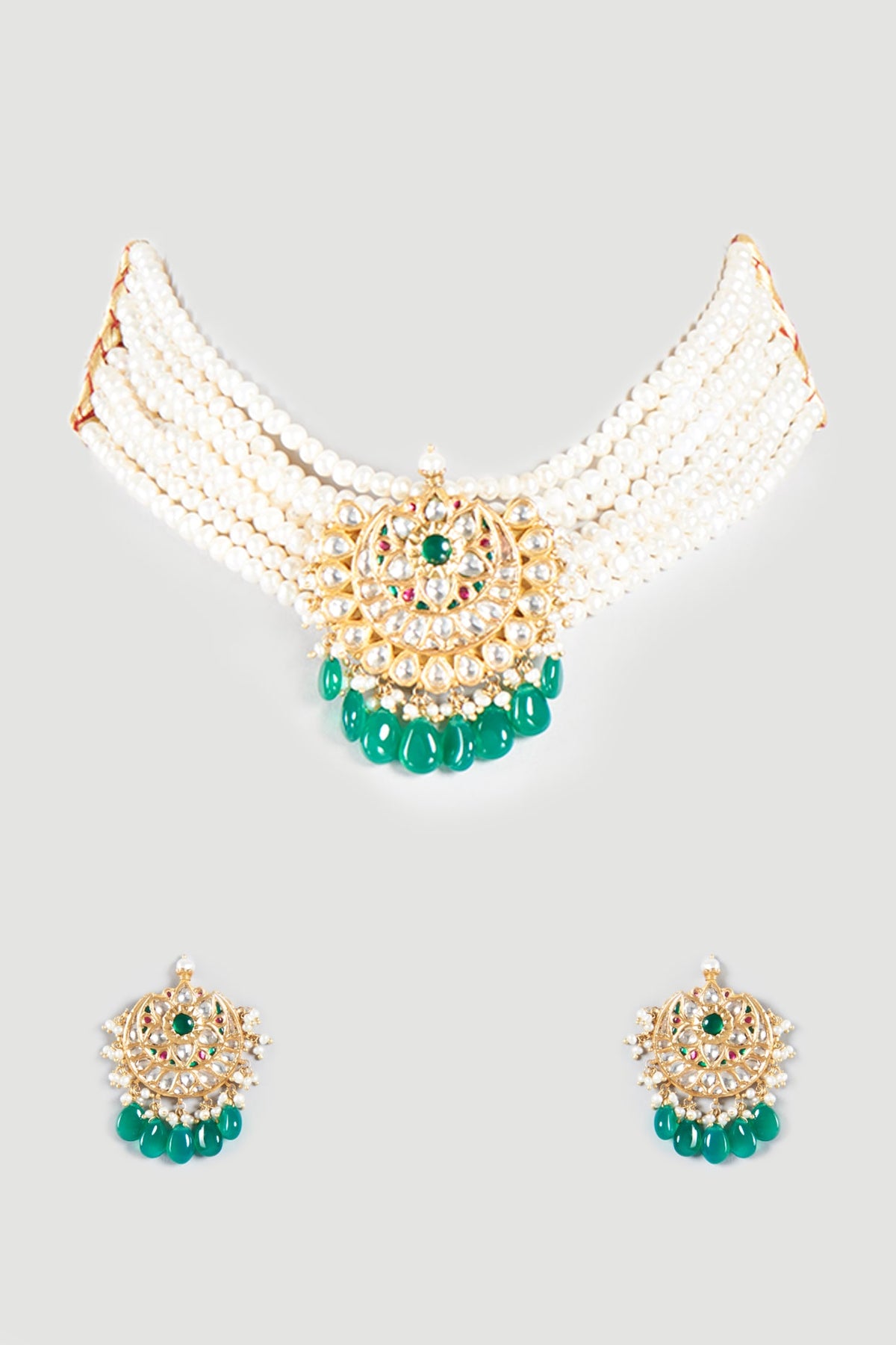 Gold Finish Moissanite Polki Necklace Set In Sterling Silver